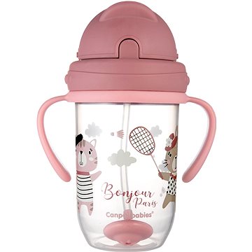 

Canpol Babies nevylévací hrneček se slámkou a závažím Bonjour Paris 270 ml, růžový