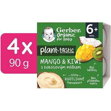 

GERBER Organic 100% rostlinný dezert mango a kiwi s kokosovým mlékem 4× 90 g