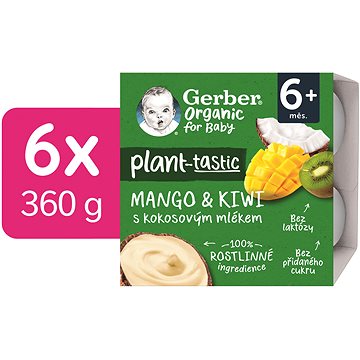 

GERBER Organic 100% rostlinný dezert mango a kiwi s kokosovým mlékem 6× (4× 90 g)