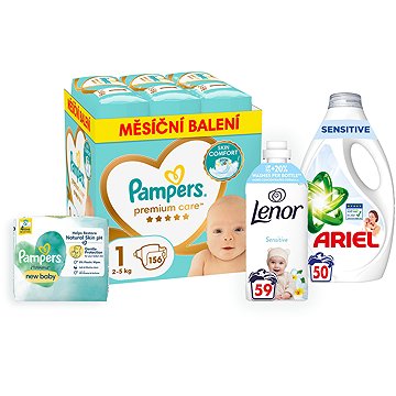 

PAMPERS balíček I. (plenky vel. 1 - 156 ks, vlhčené ubrousky, prací gel a aviváž)