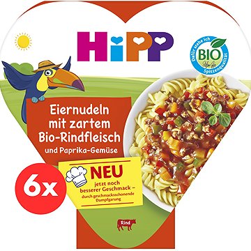 

HiPP BIO Vaječné nudle se zeleninou a paprikou a jemným hov. masem 6× 250 g