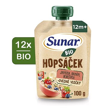 

Sunar BIO ovocná kapsička Hopsáček jahoda, banán, borůvka a ovesné vločky 12× 100 g