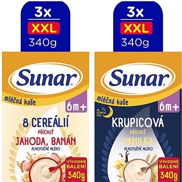 

Sunar mléčná kaše XXL mix příchutí 6m+, 6× 340 g