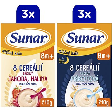

Sunar mléčná kaše 8 cereálií mix příchutí 8m+, 6× 210 g