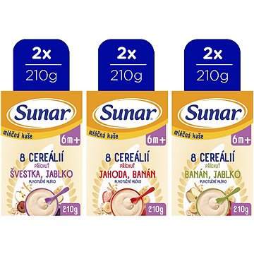 

Sunar mléčná kaše 8 cereálií mix příchutí 6m+, 6× 210 g