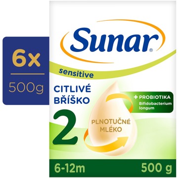 

Sunar Sensitive 2 pokračovací kojenecké mléko, 6× 500 g