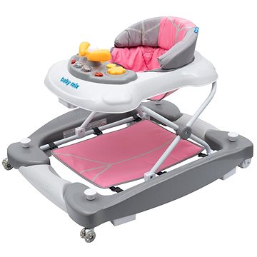 

BABY MIX dětské chodítko s houpačkou a silikonovými kolečky růžové
