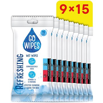 

GoWipes vlhčené osvěžujíci ubrousky 9× 15 ks (135 ks)