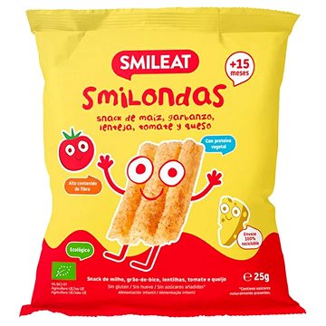 

SMILEAT Bio kukuřičné křupky hrášek, čočka, rajče a sýr s olivovým olejem a vitaminem B1 25 g