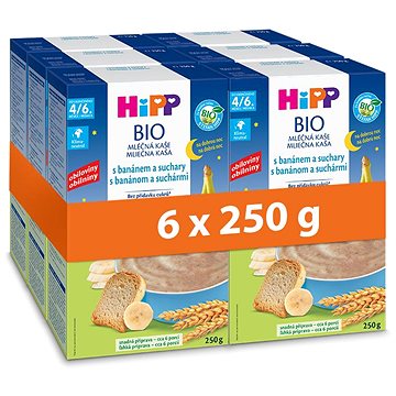 

HiPP BIO mléčná kaše na dobrou noc s banánem a suchary od uk. 4.-6. m, 6× 250 g
