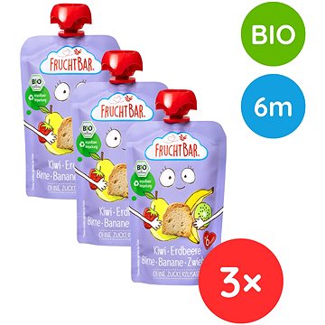 

FruchtBar BIO ovocná kapsička s jahodami, banánem, hruškou, kiwi a sucharem 3× 100 g
