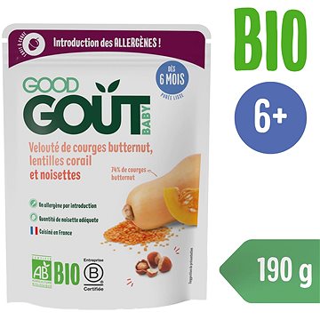 

Good Gout BIO Dýňová polévka s červenou čočkou a lískovými oříšky 190 g