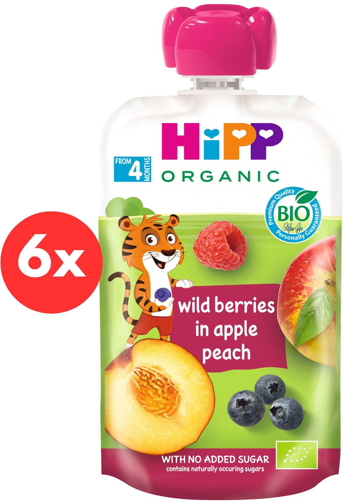 

HiPP BIO 100% ovoce Jablko-Broskev -Lesní ovoce d uk. 4. měsíce, 6× 100 g