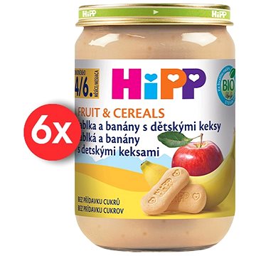 

HiPP BIO Jablka a banány s dětskými keksy od uk. 4.-6. měsíce, 6 × 190 g