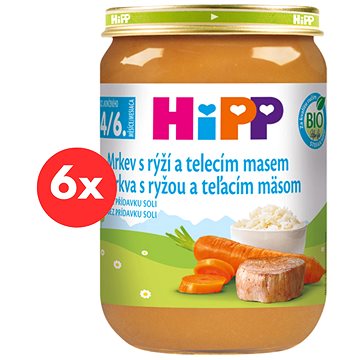 

HiPP BIO Mrkev s rýží a telecím masem od uk. 4.-6. měsíce, 6 × 190 g