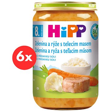 

HiPP BIO Zelenina s rýží a telecím masem od 8. měsíce, 6 × 220 g