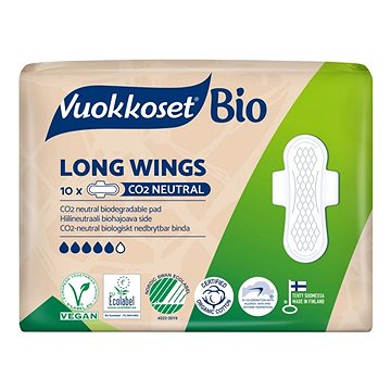 VUOKKOSET 100% BIO Long Wings thin 10 ks - Menstruační vložky