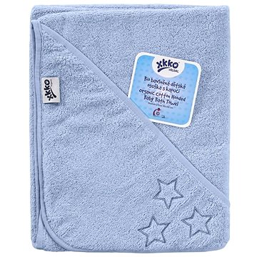 

XKKO Organic BIO bavlněná froté osuška s kapucí 90 × 90 Baby Blue Stars