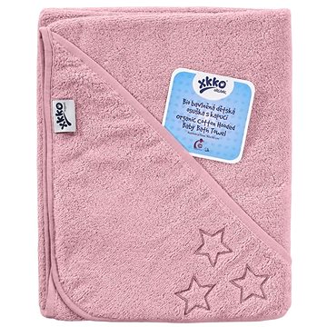

XKKO Organic BIO bavlněná froté osuška s kapucí 90 × 90 Baby Pink Stars