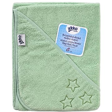 

XKKO Organic BIO bavlněná froté osuška s kapucí 90 × 90 Mint Stars