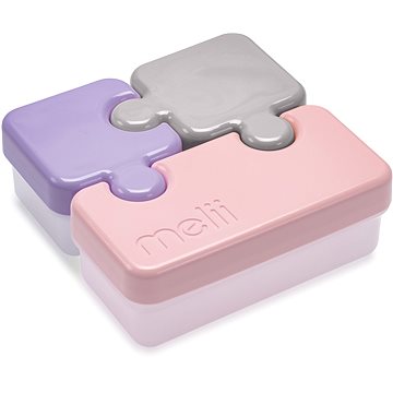 Melii Svačinový box Puzzle růžový, fialový, šedý
