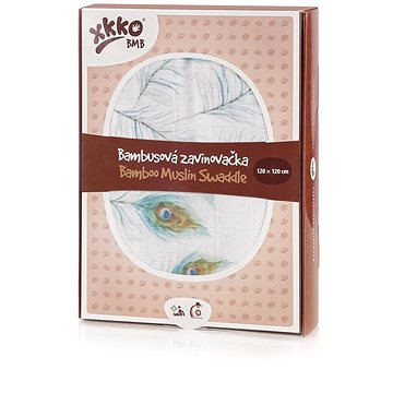 

XKKO BMB Bambusová zavinovačka 120 × 120 - Digi - Peacock Feathers + klipy na kočárek