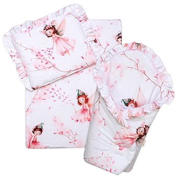 

Baby Nellys Sada pro panenku 3D - zavinovačka, peřinka a polštářek, Elfí Víla, růžová