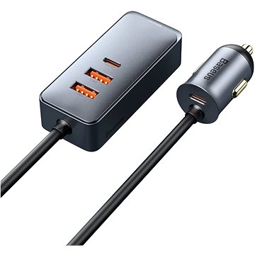 

Baseus multi-port Fast charging car charger with extension cord 120W 2U+2C Gray