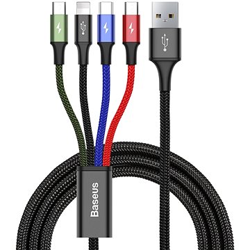Baseus Fast 4 in 1 Lightning + USB-C + 2x MicroUSB Cable 3.5A 1.2M Black - Datový kabel