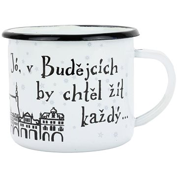 

BELIS Smaltovaný hrnek 8 cm/0,35 l, bílý "ČB/město" v krabičce