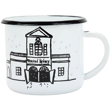 

BELIS Smaltovaný hrnek 8 cm/0,35 l, bílý "masné krámy" v krabičce