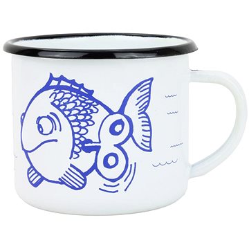 

BELIS Smaltovaný hrnek 8 cm/0,35 l, bílý "rybka" v krabičce