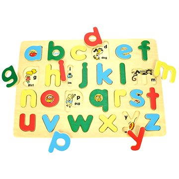 

Dřevěné vkládací puzzle - Anglická malá abeceda s obrázky