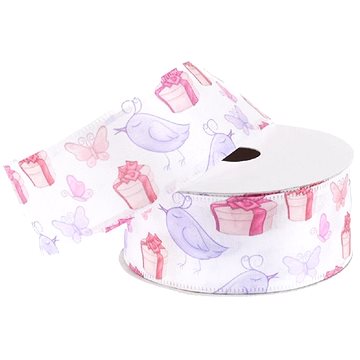 

VIKPAP Stuha - saténová, 4 cm/5 m, potisk ptáčků