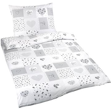 

Bellatex Bavlněné - 140 × 220, 70 × 90 cm - šedé srdce patchwork