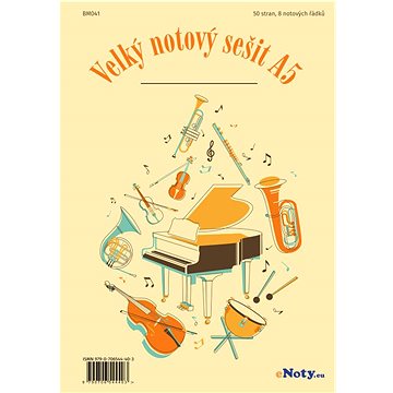 

Velký notový sešit A5 - 50 stran, 8 notových řádků