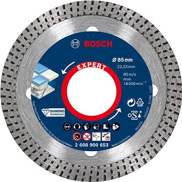 

BOSCH Diamantový řezný kotouč EXPERT HardCeramic 85 × 22,23 × 1,6 × 7 mm 2.608.900.653