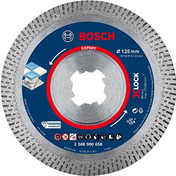 

BOSCH Diamantový řezný kotouč EXPERT HardCeramic X-LOCK 125 × 22,23 × 1,4 × 10 mm 2.608.900.658