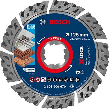 

BOSCH Diamantový dělicí kotouč EXPERT MultiMaterial X-LOCK 125 × 22,23 × 2,4 × 12 mm 2.608.900.670