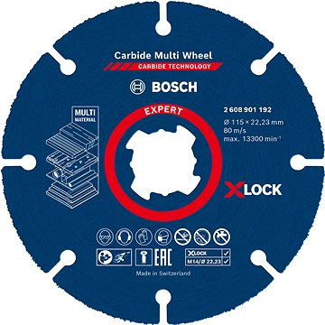 

BOSCH Víceúčelový řezný kotouč EXPERT Carbide Multi Wheel X-LOCK 115 mm, 22,23 mm 2.608.901.192