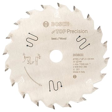 

BOSCH Pilový kotouč do okružních pil Top Precision for Wood 165 × 20 × 1,8 mm, 20 2.608.642.385