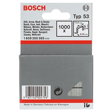 

BOSCH Sponky do sponkovačky z tenkého drátu, typ 53 11,4 × 0,74 × 8 mm 1.609.200.365