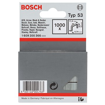 

BOSCH Sponky do sponkovačky z tenkého drátu, typ 53 11,4 × 0,74 × 10 mm 1.609.200.366