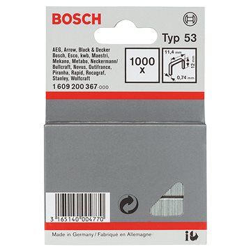 

BOSCH Sponky do sponkovačky z tenkého drátu, typ 53 11,4 × 0,74 × 12 mm 1.609.200.367