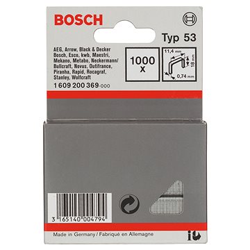 

BOSCH Sponky do sponkovačky z tenkého drátu, typ 53 11,4 × 0,74 × 18 mm 1.609.200.369