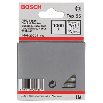 

BOSCH Úzké sponky do sponkovačky, typ 55 6 × 1,08 × 14 mm 1.609.200.371