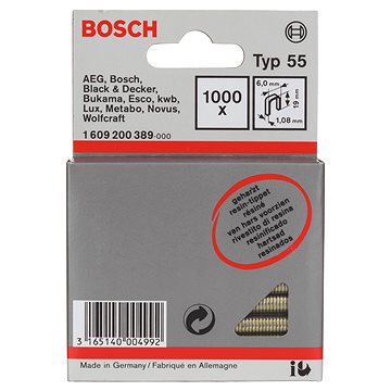 

BOSCH Úzké sponky do sponkovačky, typ 55, laminované 6 × 1,08 × 19 mm 1.609.200.389