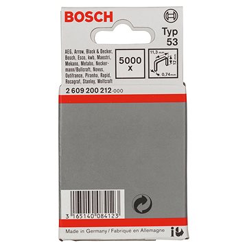 

BOSCH Sponky do sponkovačky z tenkého drátu, typ 53 11,4 × 0,74 × 12 mm 2.609.200.212