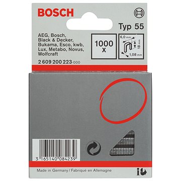 

BOSCH Úzké sponky do sponkovačky, typ 55 6 × 1,08 × 18 mm 2.609.200.223