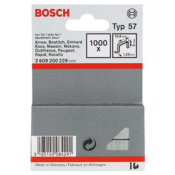 

BOSCH Sponky do sponkovačky z plochého drátu, typ 57 10,6 × 1,25 × 6 mm 2.609.200.229